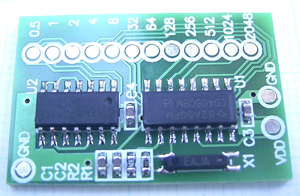 画像2: 水晶発振 周波数基準基板 0.5,1,2,4,8,32,64,128,256,512,1024,2048Hz CD4060、CD4013